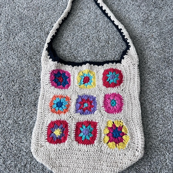 Granny Square Purse Boho Crochet Tote Bag No-Stretch Straps Cream - Picture 1 of 9